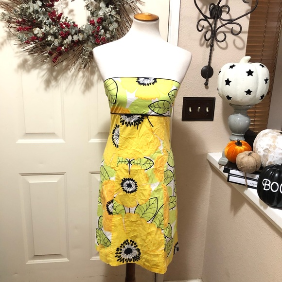 Elevenses Yellow Hawaiian Print Strapless Dress🌺 - Picture 1 of 8